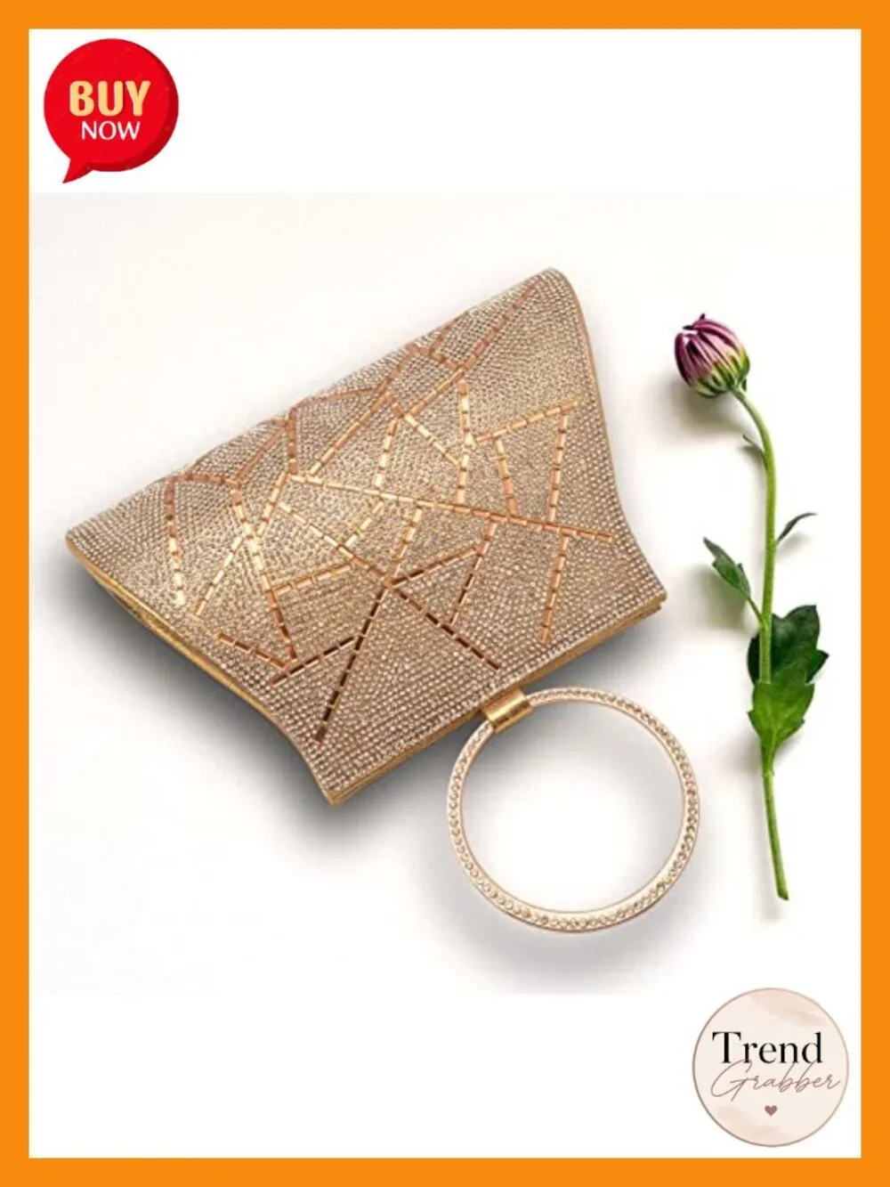 Crystal Clutch Purse Evening Bag Wristlet Bridal Handbag Magnetic Snap Closure